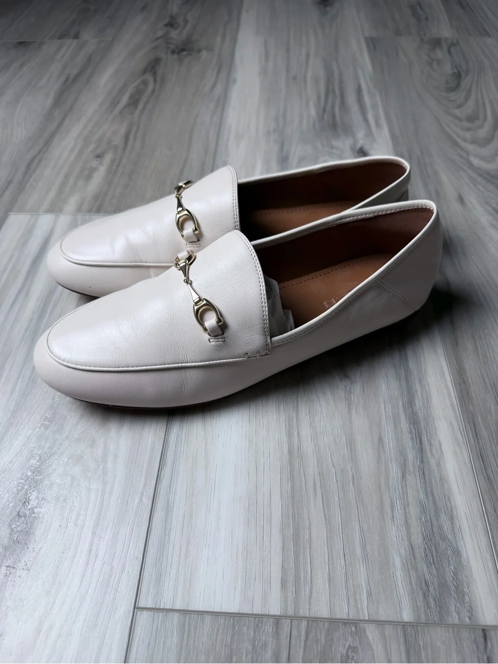 Coach Haley Chalk Leather Horsebit Loafers Gold Women’s Size 9